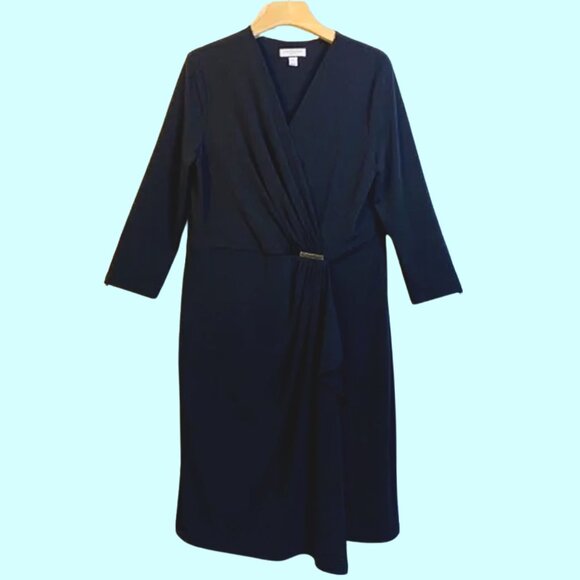 Charter Club Petite Large Black Faux Wrap Dress with Gold Buckle Accent - Picture 1 of 5